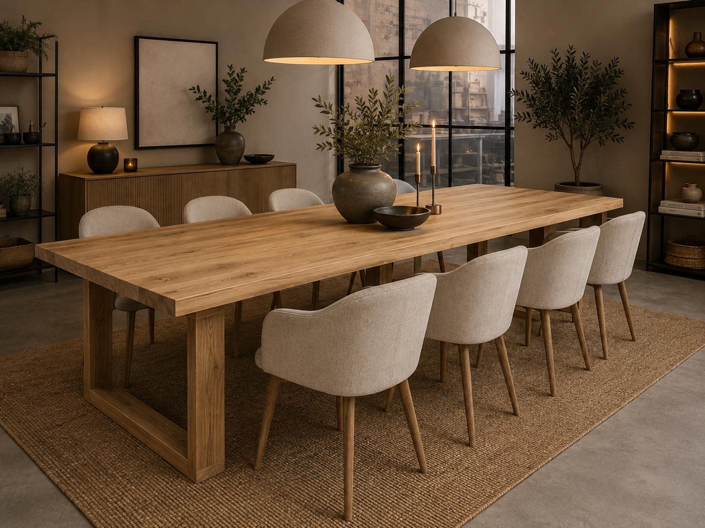 Eiken eettafel in een warm interieur